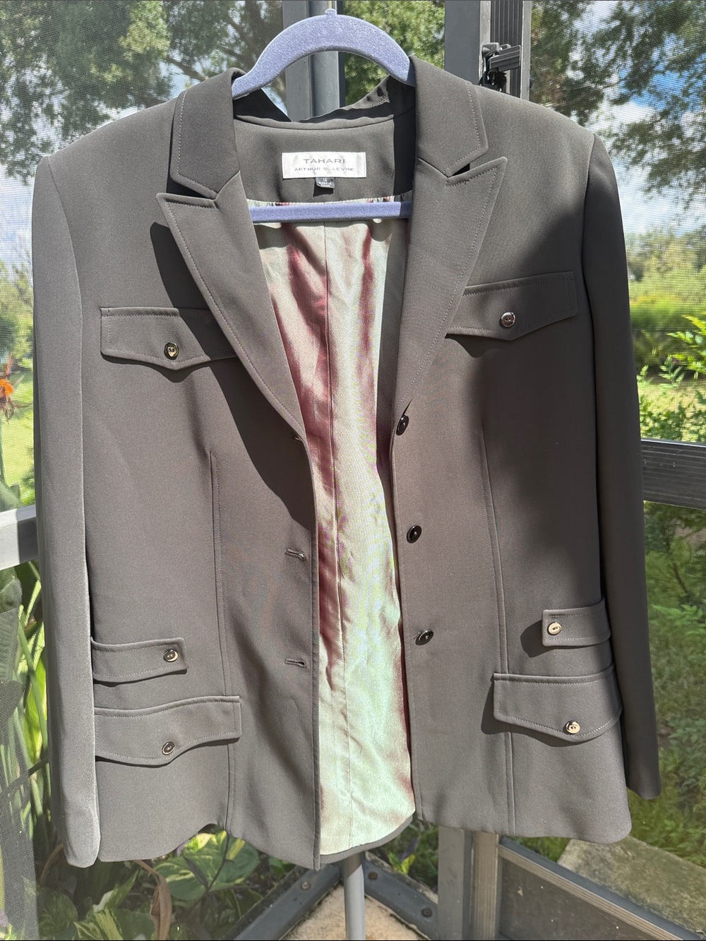 Tahari structured Safari inspired Olive Green Utility Blazer Jacket